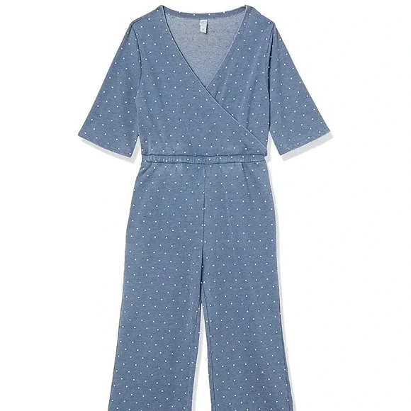 NWT Alternative Bay Blue Pin Dot Piper Cross Front Cropped Jumpsuit XS Dots - Picture 4 of 5
